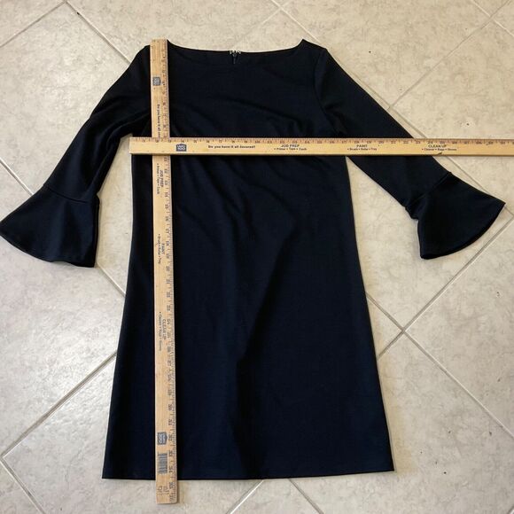 Gap Black Ponte Knit Little Black shift Dress size small tulip bell sleeves - Picture 8 of 12
